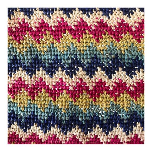 LoveStitch NIP Canary Islands Raffia Zig Zag Clutch Cream Pink Teal Navy Yellow - Picture 6 of 13